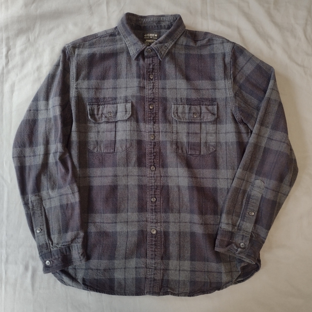 J. Crew Factory Gray Plaid Cotton Button Down Utility Work Shirt XL